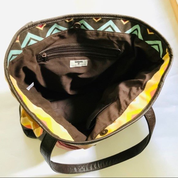 NEW MISSONI FOR TARGET LARGE BROWN ZIGZAG CANVAS TOTE BAG - Picture 2 of 4